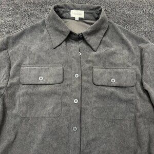 Modesees Button Front Dress Shirt Point Collar Corduroy Minimalist Women XS Gray